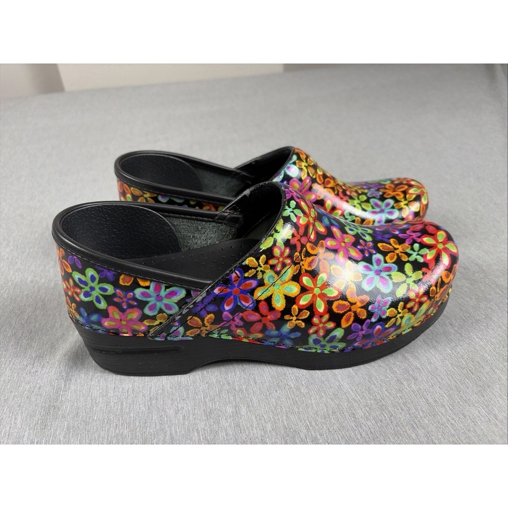 Dansko Professional Shoes Womens Size 39 Floral Patent Leather Clogs Comfort - Picture 14 of 15